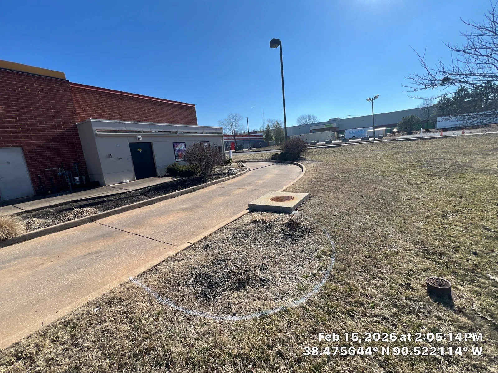 Commercial landscape bed layout marked before renovation