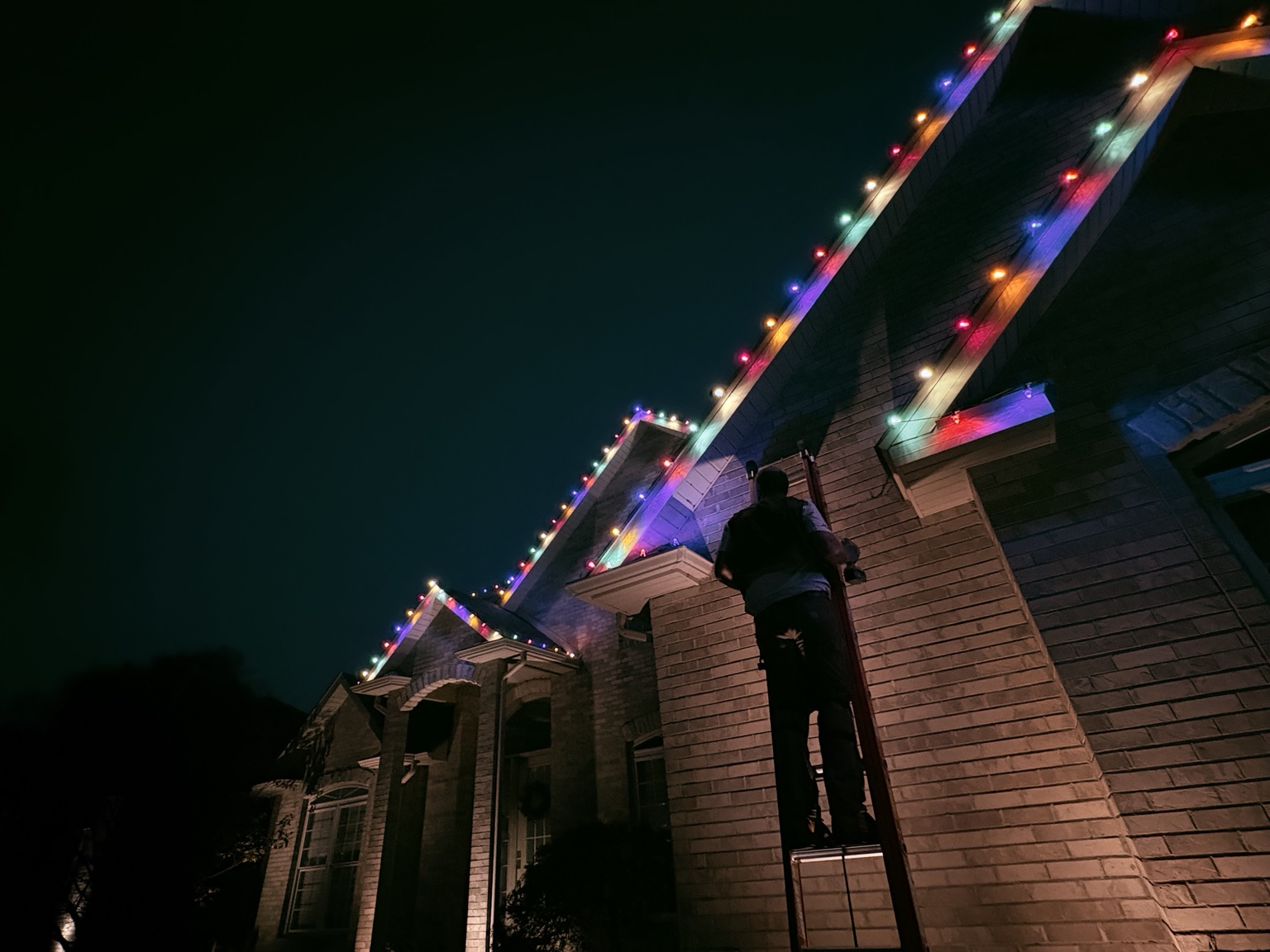 Xpress Christmas-light installation illuminated at night