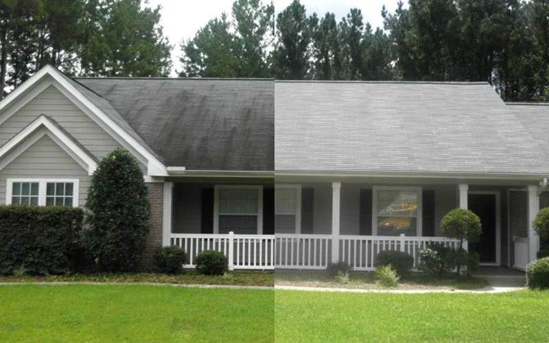 Home roof washing before and after