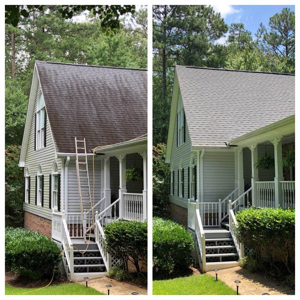 Cottage roof soft wash before and after
