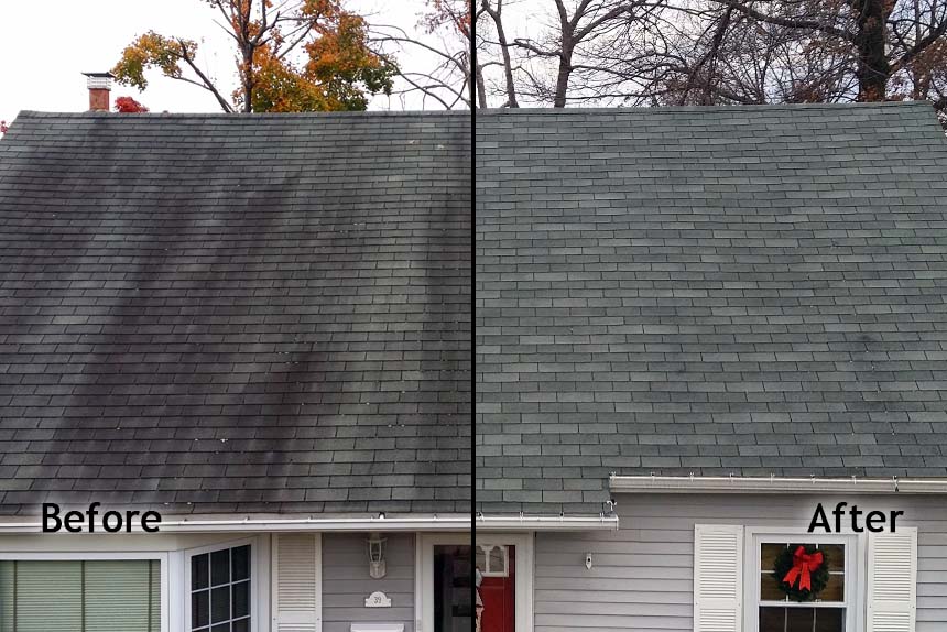 Roof soft washing before and after