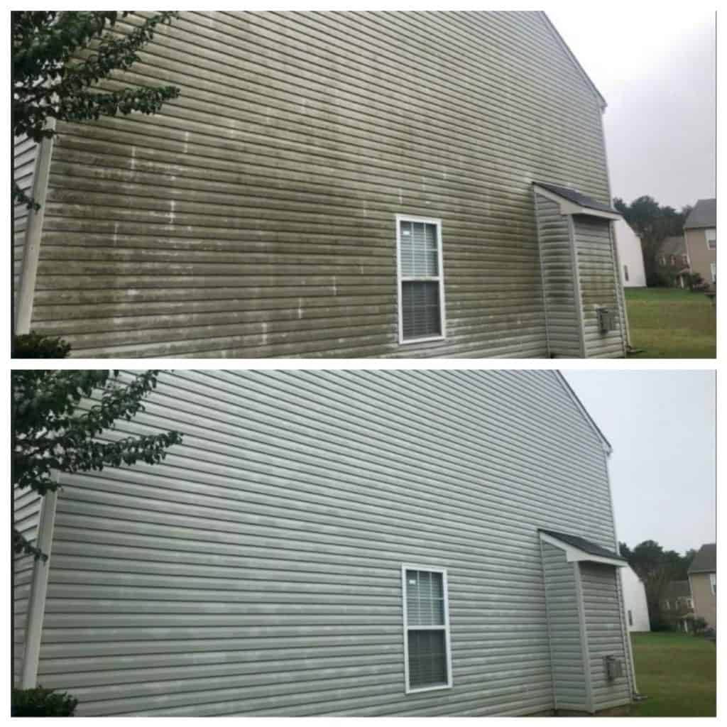 Exterior wall cleaning before and after