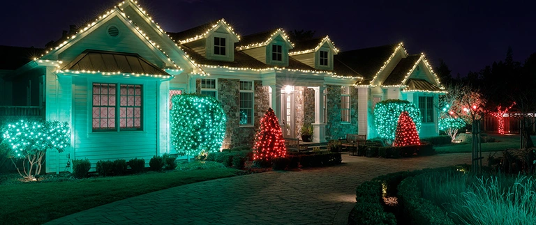 Red, green, and white custom Christmas-light display