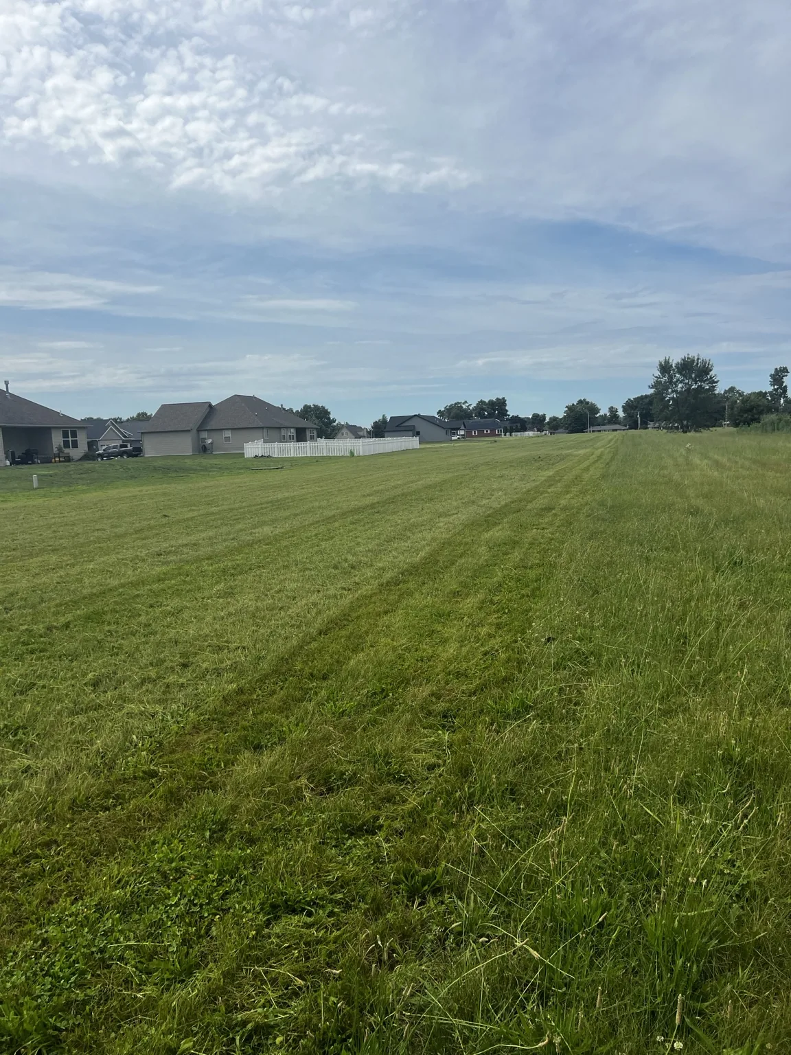 Freshly maintained commercial turf across an open property