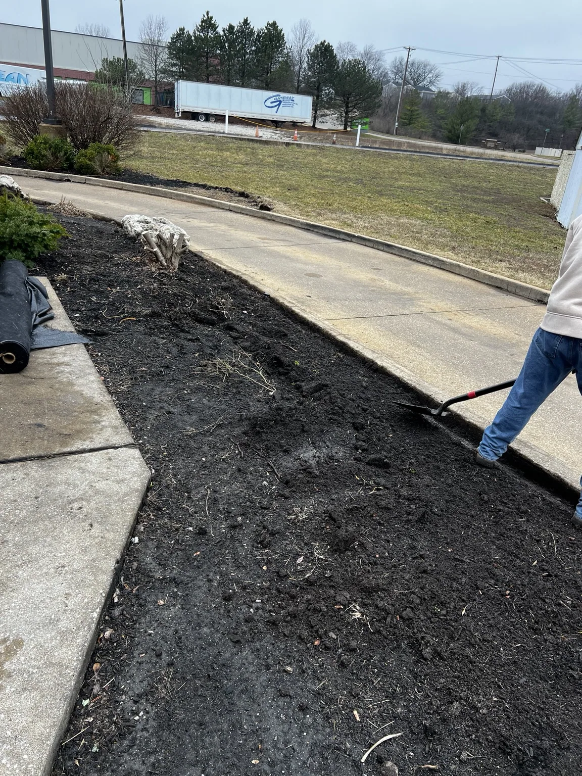 Freshly prepared soil for a commercial landscape bed