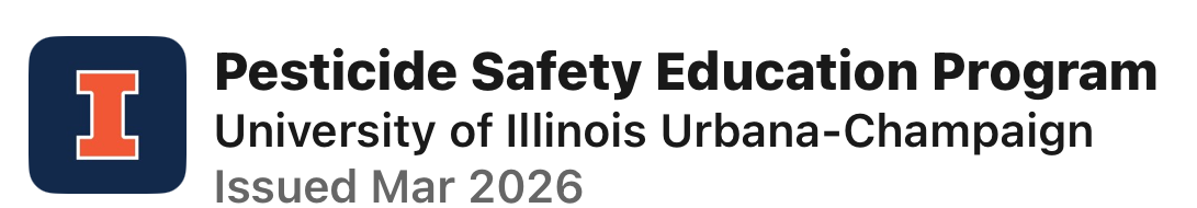 University of Illinois Pesticide Safety Education Program listing, issued March 2026