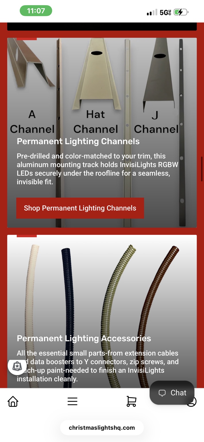 Permanent lighting mounting profiles labeled A Channel, Hat Channel, and J Channel